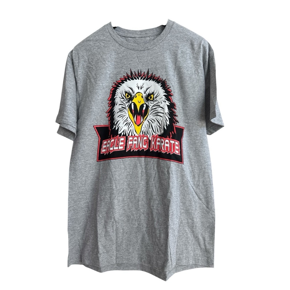 Cobra Kai Eagle Fang Karate Kid Men's Gray T-Shirt Retro Size Large